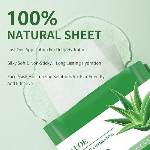 Aloe Vera Soothing Mask Hydrating Face Masks Skincare Moisturizing Facial Sheet Mask Skin care for Dry, Oily, Sensitive Skin Face Mask for Acne, Sun Care, Calming, Refreshing 25ml/0.88oz, 10 Pack thumbnail 4