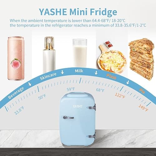 YASHE Mini Fridge for Bedroom, 4 Liter/6 Cans Small Fridge, AC/DC Thermoelectric Cooler and Warmer Mini Fridge for Drink Office Dorm Car, Blue thumbnail 3