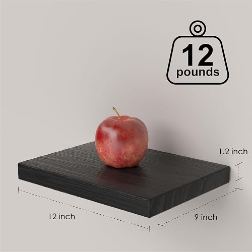PopiShelves Small Floating Shelves for Wall - 12 x 9 Inch Black Shelves for Bedroom, Living Room, Bathroom, Kitchen, Office Decor Set of 3 thumbnail 3