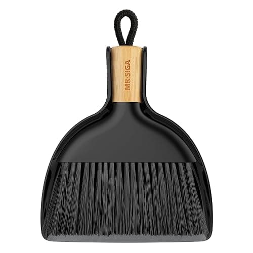 MR.SIGA Mini Dustpan and Brush Set, Portable Cleaning Brush and Dustpan Combo with Bamboo Handle, Black, 1 Set - Image 1