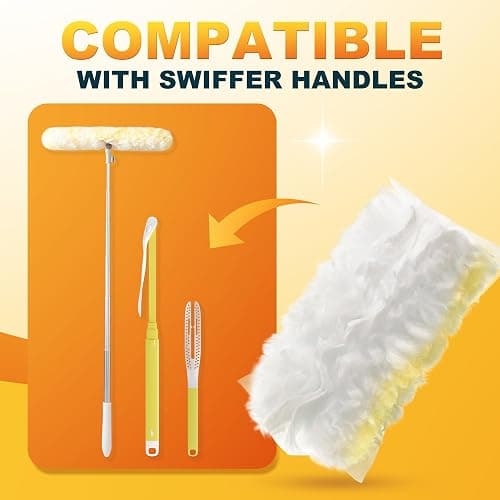 JOYMOOP Disposable Electrostatic Duster for Cleaning, with 2 Handles & 24 Ct Yellow Heavy Duty Refills for Swiffer Feather Duster, Household Cleaning Tool for Electronics, Dusting Furniture, Blinds thumbnail 7