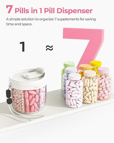 AMOOS Cute Pill Dispenser with 7 Large Compartments, Portable Pill Bottle Organizer with Wide Opening for Easy Use, Anti-Mix Pill Organizer for Travel, BPA-Free Pill Container, White thumbnail 6