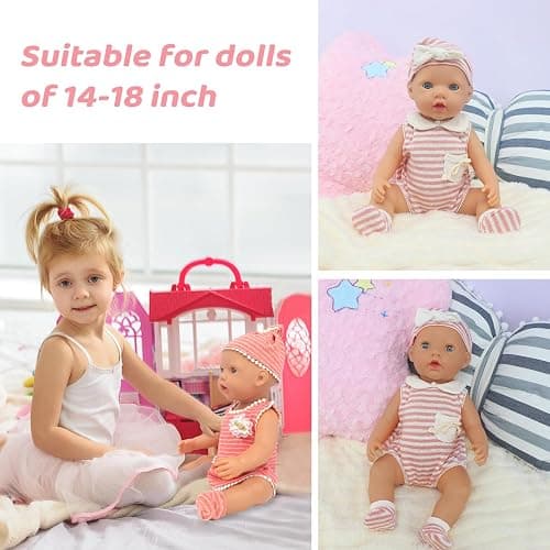 UNICORN ELEMENT 6 Sets 14-18 Inch Baby Doll Clothes, 16 Inch Doll Outfit for 43cm Reborn Dolls, Total 15 Pcs Doll Accessories Doll Clothes and Accessories for 18 Inch Girl Dolls thumbnail 5