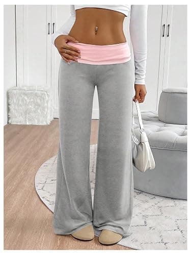 SOLY HUX Women's Sweatpants Color Block Low Rise Fold Over Waist Baggy Wide Leg Pants thumbnail 3