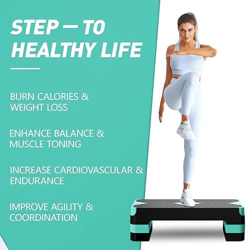 GYMMAGE Aerobic Exercise Step, Adjustable Aerobic Stepper for Exercise, Workout Step Platform for Step Up, 26.5" Step Deck with 4” 6” 8” Adjustable Height Risers, Women Home Gym Cardio Fitness thumbnail 6
