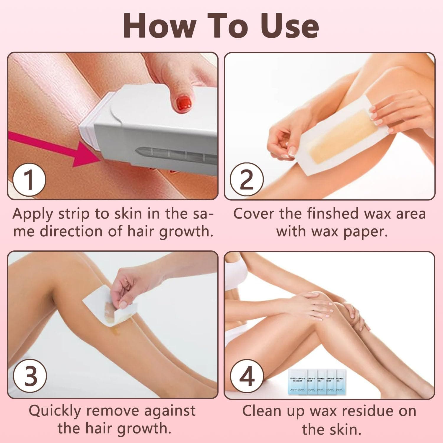 Roll on Wax Kit, Roller Wax Kit for Coarse/Fine Hair Removal for Women, Quick and Skin-Friendly Beginners Waxing Roller with 3 Pcs 100g Roll Cartridge, 100 Non-Woven Strips & 10 After Wipes (F8_Pink) thumbnail 8