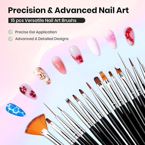 Beetles Nail Art Brushes 31pcs and Blooming Gel Set Clear UV LED Aura Nails Gel Polish for Spreading Effect Marble Natural Stone Watercolor Floral Print Soak Off Dotting Tools, Nail Art Pens thumbnail 7