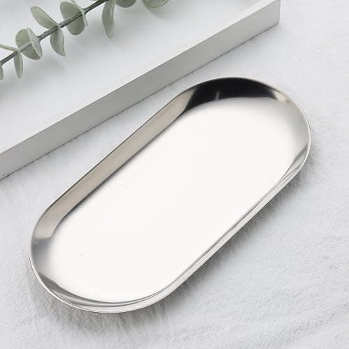 Fspronail 1Pcs Manicure Tools Storage Tray, Oval Stainless Steel Storage Dish Nail Art Accessory Display Tray Jewelry Rhinestone Cosmetic Nail Decorations Organizer Metal Storage Plate (Silver) thumbnail 2