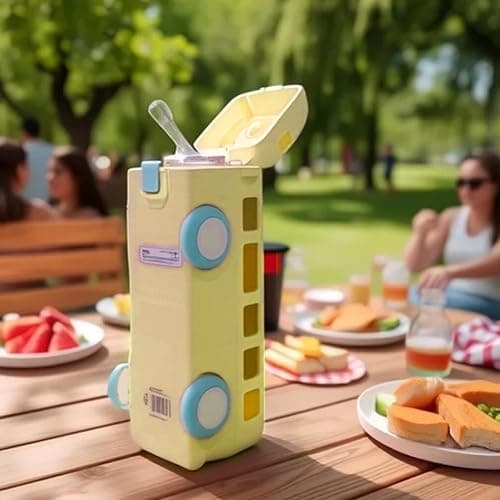 Wedhapy Bus Water Bottle for Kids 500ml Food Grade Detachable Washable Kids Water Bottle with Straw & Adjustable Strap for School thumbnail 5