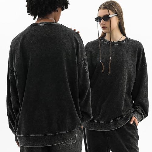 BINTEHGS Mens Oversized Vintage Sweatshirts Acid Wash Plain Crewneck Sweatshirt Streetwear Unisex Distressed Couple Pullover thumbnail 3