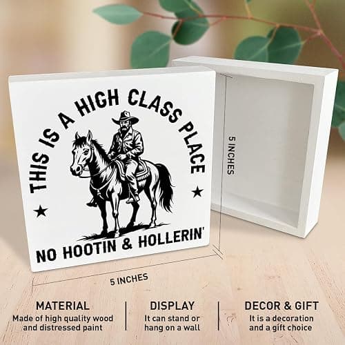 Western Cowboy Wooden Box Sign Decor, Modern Southwestern Decorations for Home Office Living Room Bedroom, Southern Table Decor, Western Gifts for Men Cowboy, Place No Hootin And Hollerin' thumbnail 3