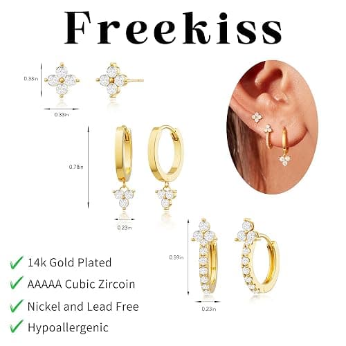 Freekiss 3 Pairs Gold Hoop Earrings Set: Dainty Stud Earrings Trendy Small 14K Gold Plated Hypoallergenic Dangle Cartilage Huggie Hoop Earrings for Women Gold Jewelry for Women Gifts thumbnail 5