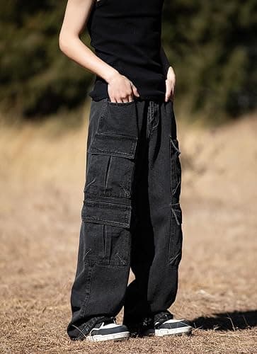 Baggy Cargo Jeans Men Teen Boys Casual Loose Jeans Flap Pockets Y2k Denim Pants 90s Hip Hop Streetwear thumbnail 6