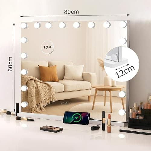 JF HOME BLISS Hollywood Vanity Mirror with Lights Large Lighted Makeup Mirror with Dimmable LED Bulbs Touch Screen Control USB Charging Ports Tabletop or Wall Mounted Makeup Mirror (15LED) thumbnail 2