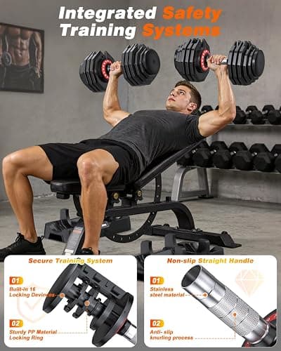 Rendpas Adjustable Dumbbell 55/80LB with Weight Bench, Home Gym Set thumbnail 5