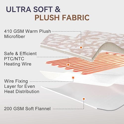 MH MYLUNE HOME Leopard Print Heated Throw Blanket, ETL & FCC Certified Electric Blanket, Washable Heated Blanket Throw, 9 Heating Levels & 10 Hours Auto-Off, Soft Heating Blanket - Khaki, 62"x84" thumbnail 2