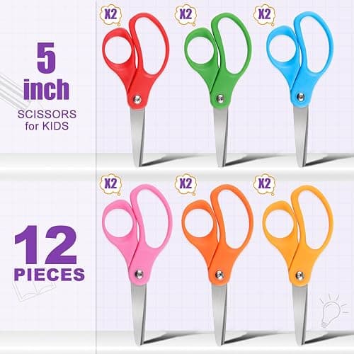 BURVAGY 12 Packs 5" Small School Student Blunt Tip Craft Kids Scissors, Stainless Steel Blades Comfort Grip 5 Inch Safety Scissors Bulk for Children Toodler Cutting Paper thumbnail 3