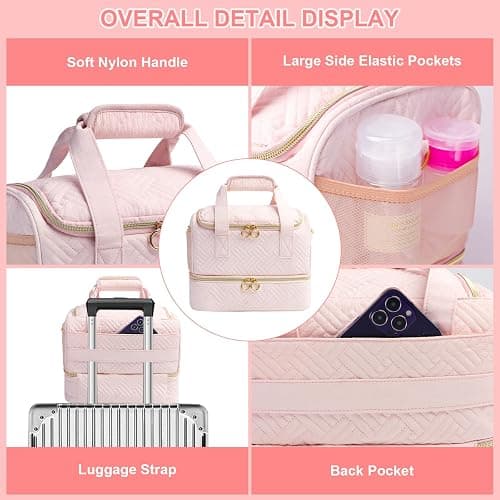 Veirdro Nail Polish Organizer Bag Holds 80 Bottles (15ml/0.5fl.oz)& Nail Lamp, Soft Velvet Nail Kit Storage Carrying Case with Shoulder Strap, Double Layer Nail Supplies Organizer Handbag Women (Pink) thumbnail 5