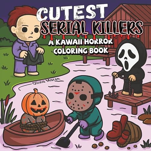 Cutest Serial Killers: A Kawaii Horror Coloring Book for Adults Relaxation, Featuring 40 Disturbingly Cute Killers in Cozy Crime Scenes – Perfect for Fans of Dark Humor and Twisted Fun - Image 1