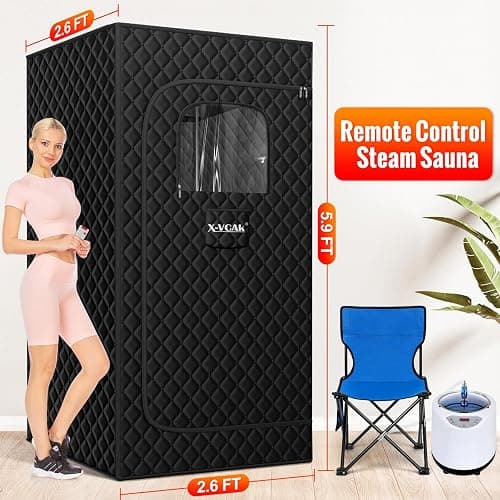 X-Vcak Upgraded Sauna Box for Relaxation, Detoxification, Portable Sauna for Home with Steamer, Remote Control, Folding Chair, 9 Levels, 2.6’ x 2.6’ x 5.9’ thumbnail 2