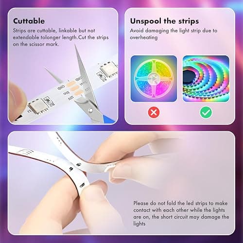 ERBTY Led Lights for Bedroom, IC+RGB 100FT(2 Rolls of 50ft) Strip Lights, 24Key Remote with App Control, Music Sync Color Changing Lights for Room Decor Party thumbnail 7