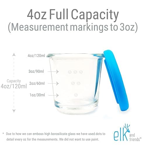 Elk and Friends 4oz Borosilicate Glass Baby Food Storage Jars with Silicone Lid | Strong Glass | Set of 6 | Microwave, Oven & Dishwasher Safe | Infant and Babies thumbnail 5