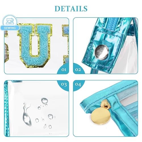 COSHAYSOO Clear Makeup Bag Sunscreen Pouch with Letter Patches Summer Beach Essential Stuff Accessories Birthday Christmas Gifts for Women Mom Teacher Nurse - Blue-SUN thumbnail 3