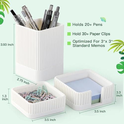 Aesthetic Desk Organizers and Accessories Set of 3 with Pen Holder,Paperclip Holder,Sticky Note Holder - Durable Plastic Pencil Holder for Office Women Men-Teacher Appreciation/Back-to-school Gift thumbnail 3