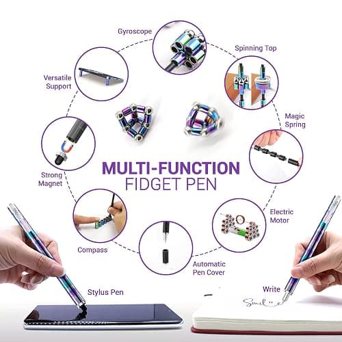 Elegancy Fidget Pen Magnetic Teenage Toys Magnetic Pen Fidget Toy | Stress Relief Multi-functional Ballpoint Pens | Cool Stuff Magnets for Kids Present (Rainbow) thumbnail 4