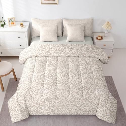 jejeloiu Leopard Print Comforter Set with Sheets 7 Piece Full Size Cheetah Print Bedding Set for Kids Boys Girls Beige Bed in a Bag Modern Art Room Decor Soft Lightweight Microfiber thumbnail 3
