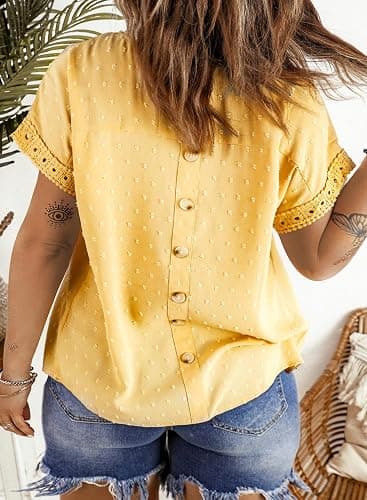 Eytino Womens Plus Size Tops Short Sleeve Crewneck Boho Chiffon Blouses | Dressy Casual Shirts,Lace Crochet,Cute Swiss Dot,Loose Fit,Summer Beach Vacation Clothes,Trendy Fashion Outfits thumbnail 2