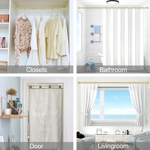 Thestoa Gold Shower Curtain Rod Adjustable 43-66 inch, 1"Diameter Spring Tension Curtain Rod No Drill, Anti-Rust Non-Slip Shower Rod for Bathroom thumbnail 6