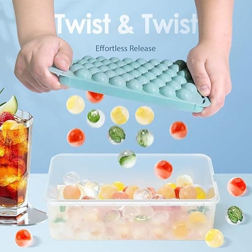 WIBIMEN Ice Cube Tray with Lid and Bin - Round Ice Trays for Freezer with Lid - Ice Cube Trays for Freezer with Ice Container (0.8"-2PACK Blue) thumbnail 2