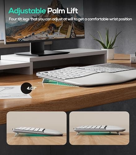 Nulea RT07B Wireless Ergonomic Keyboard - Split Keyboard, Wrist Rest, Natural Typing, Bluetooth and USB Connectivity, USB-C Rechargeable,Compatible with Windows Mac (Grey White) thumbnail 5