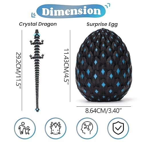 3D Printed Dragon Eggs with Dragon Inside, Glow in The Dark Articulated Animals, Crystal Dinosaur Eggs 3D Printed Surprise Toys, Home Office Decor Executive Desk Toys, Home Decor (Blue) thumbnail 4