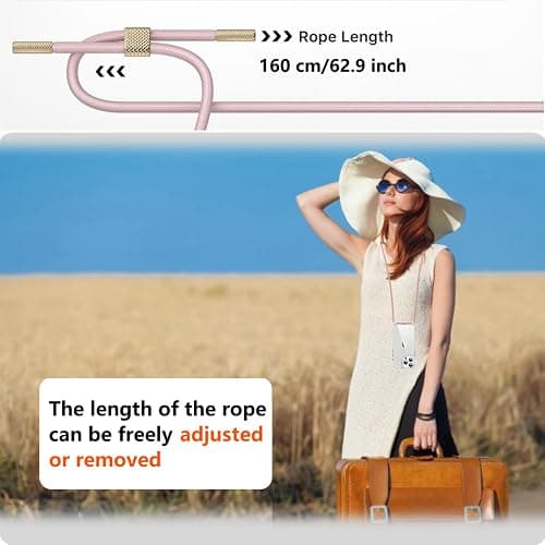 OLEPHY Handykette für iPhone 16 Pro Hülle mit Band, Necklace Handyhülle, Transparente Schutzhülle zum Umhängen [Verstellbarem und Demontage Umhängeband], Roségold thumbnail 7
