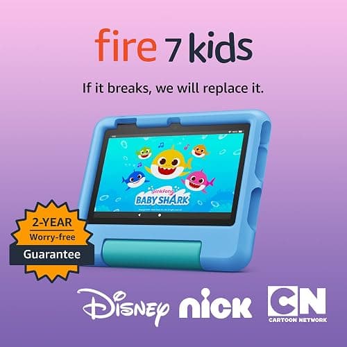 Amazon Fire 7 Kids tablet (newest model) ages 3-7. Top-selling 7" kids tablet on Amazon. Includes ad-free and exclusive content, easy parental controls, 10-hr battery, 32 GB, Blue thumbnail 7