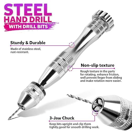 LEOBRO Hand Drill, 222 PCS Pin Vise Hand Drill with Drill Bits(0.8 mm-3 mm), Needle Nose Pliers, Keychain Making Kit, Jewelry Making Supplies, Hand Drill Tools for Jewelry Keychains Making thumbnail 4