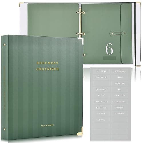 Aesthetic Document Organizer - Sturdy Striped 3-Ring Binder for Files | Safely Stores Important Documents in One Place - Easy to Use Expanding Storage Folder Incl. Envelopes, Pockets and Labels thumbnail 9