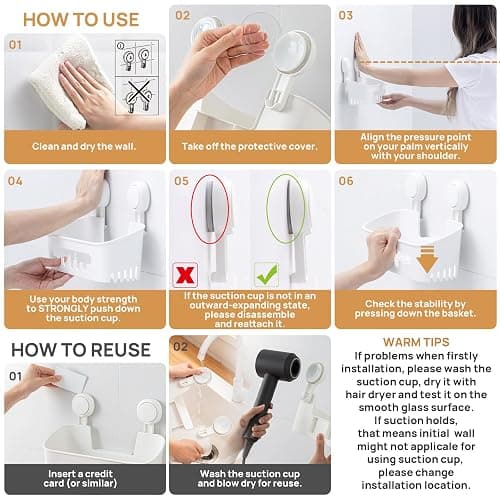 LEVERLOC Shower Caddy Suction Cup 2 Pack, Shower Organizer Removable Bathroom Shelf, Storage Suction Powerful Max Hold 22lbs Bathroom Caddy Waterproof Holder, White thumbnail 5