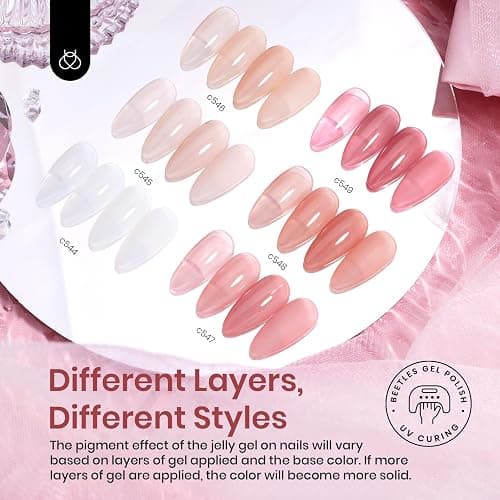 beetles Gel Polish Whispers of Love Jelly Gel Nail Polish Set - 6 Colors Milky White Nude Pink Neutral Sheer Translucent Soak Off UV Gel Nail Kit, Nail Concealer for Salon DIY Manicure Gift Women thumbnail 4