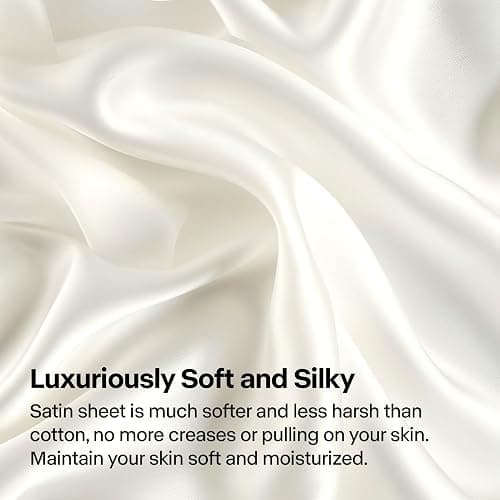 BEDELITE King Size Sheets Set, Luxury Soft Ivory White 100% Polyester Sheets for Hair and Skin, Similar to Silk Bed Sheets Set 4 Pieces with 1 Deep Pocket Fitted Sheet, 1 Flat Sheet, and 2 Pillowcases thumbnail 3