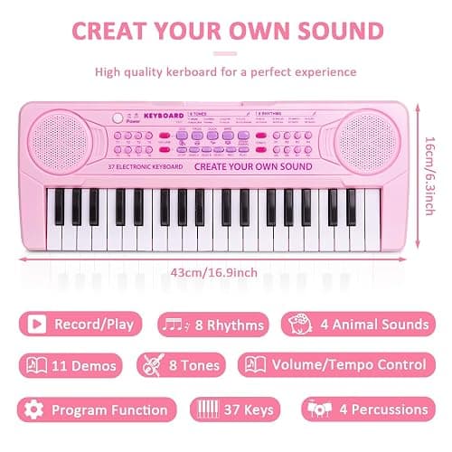 m zimoon Kids Piano Keyboard, 37 Keys Electronic Piano for Kids Music Piano Portable Multi-Function Musical Instruments Educational Toy Birthday for Boys Girls Children Beginner thumbnail 2