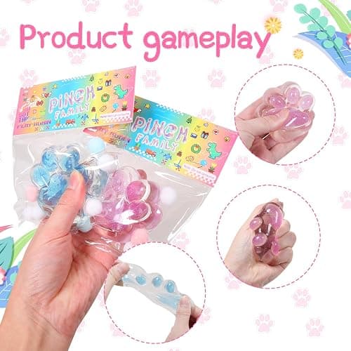 1pcs Pink Squishy Cat Paw Squeeze Toys, Ice Through Sparkling Powder Kawaii Sticky Squishies PVC Toys, Stress Relieving Fur Ball OPP Packaging Gifts for Kids Teenage (1pcs Pink) thumbnail 4