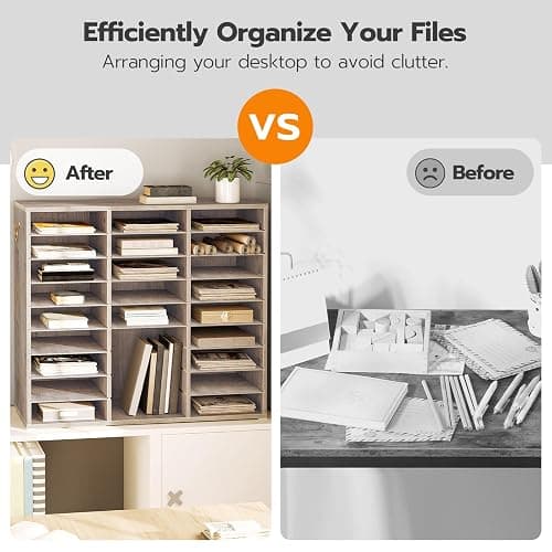 HOOBRO Literature Organizer, 27 Compartments Wooden Mail Organizer, Countertop Literature Sorter with Adjustable Shelves for Home, Office, School, Student Mailbox for Classroom, Greige BG27WF01 thumbnail 4