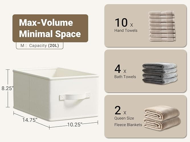 LayerSpace 3 Pack Fabric Storage Bins for Shelves | 14¾" L*10¼" W*8¼" H Closet Storage Bins | Collapsible Closet Organizers for Clothes | Linen Clothes Bins | White & Ivory thumbnail 3