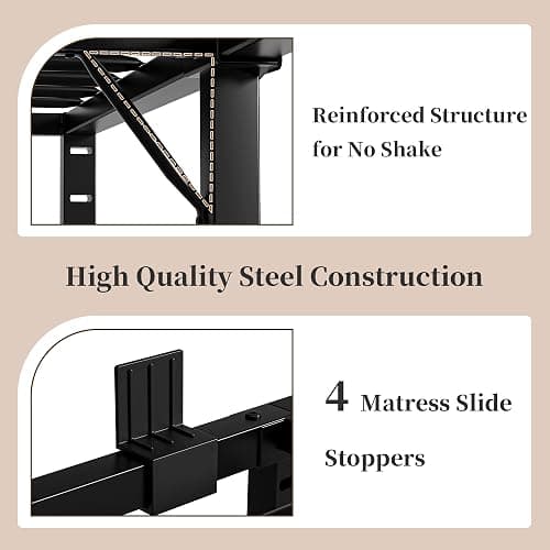 24 Inch High Full Bed Frame with Under-Bed Storage Space, Heavy Duty Metal Tall Platform Bed Frame Full Size, 3500 LBS Sturdy Steel Support, No Box Spring Needed, Noise Free, Easy Assembly, Black thumbnail 5