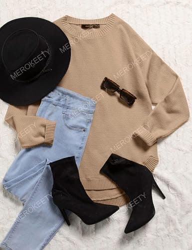 MEROKEETY Fall Long Sweaters for Women 2026 Trendy Long Sleeve Cute Knit Outfits Loose Fit Crewneck Work Casual Pullover thumbnail 5