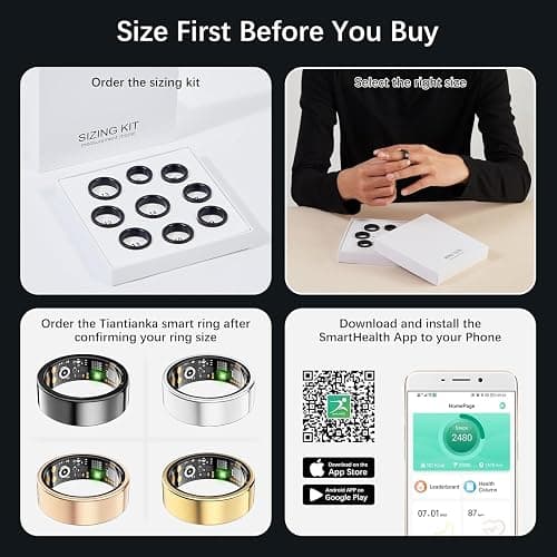 Ring Health Tracker for Women Men, Fitness Tracker with Heart Rate, Blood Oxygen, Sleep Monitor, Calories, Step Counter, IP68 Waterproof Smart Ring for iPhone & Android, No Subscription Fee (Gold, 7#) thumbnail 9