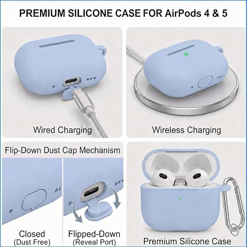 Woyinger Silicone Case for AirPods 5 and 4 with Cleaner Kit, Sky Blue | Soft silicone cover with keychain and cleaner kit, compatible with AirPods 5 and 4 for daily scratch and bump protection thumbnail 3